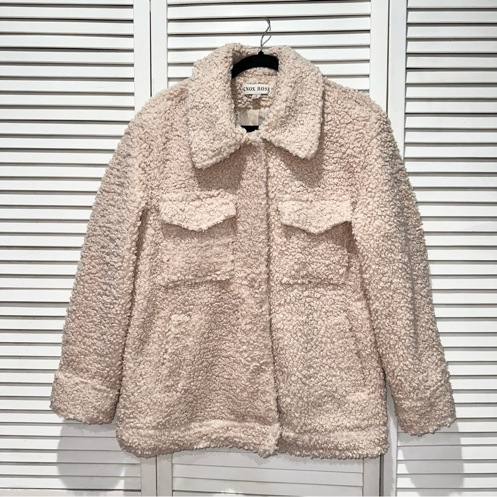 Knox Rose Teddy Sherpa Beige Jacket Size Small